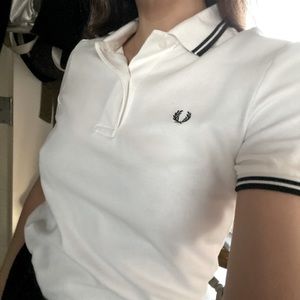 Fred Perry white twin tipped polo shirt small punk mod